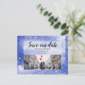 Night Sky Galaxy Blue Cosmic Save the Date Wedding Briefkaart (Staand voorkant)