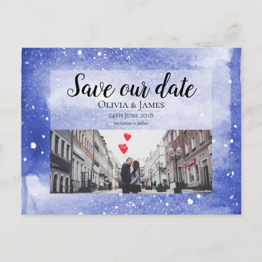 Night Sky Galaxy Blue Cosmic Save the Date Wedding Briefkaart (Voorkant)