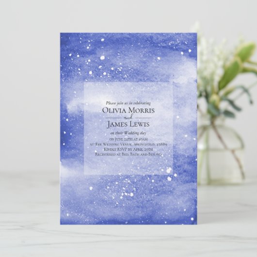 Night Sky Galaxy Blue Cosmic Wedding Kaart (Staand voorkant)