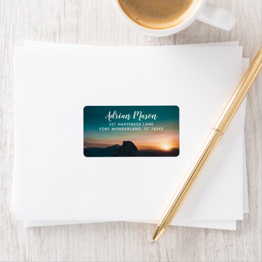 Night Sky Galaxy Mountain Sunrise Star Modern RSVP Etiket (Insitu)