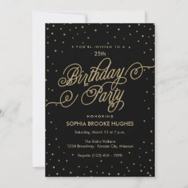 Night Sky Gold & Black Fancy Birthday Party Invite Kaart