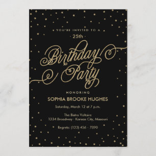 Night Sky Gold & Black Fancy Birthday Party Invite Kaart