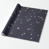 Night Sky Gold Stars Faux Folie inpakpapier (Uitgerold)