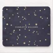Night Sky Gold Stars Minimalistisch Monogram Muismat (Voorkant)