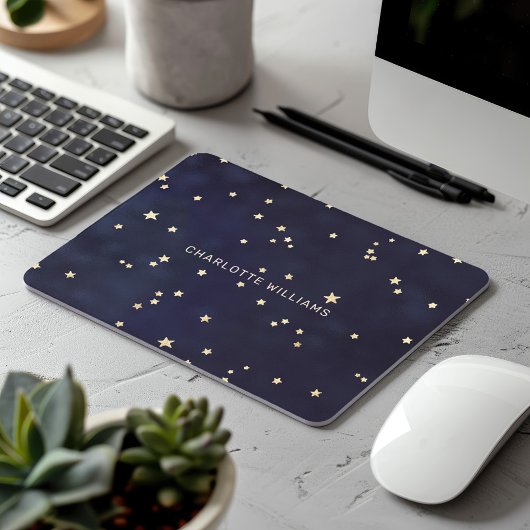 Night Sky Gold Stars Minimalistisch Monogram Muismat
