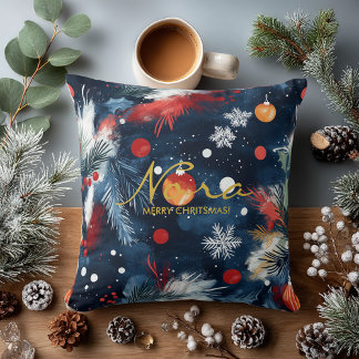 Night Sky Holiday Pine and Ornament Design Kussen