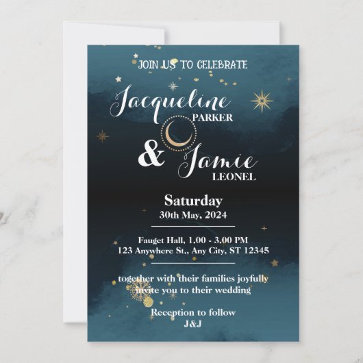 Night Sky Illustratieve bruiloft uitnodiging (Voorkant)