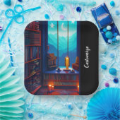 Night Sky Library Square Papieren Bordje (Feest)