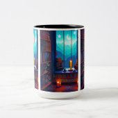 Night Sky Library Tweekleurige Koffiemok (Center)