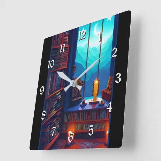 Night Sky Library Vierkante Klok (Hoek)