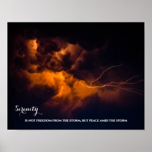 Night Sky Lightning Inspirerend Serenity Quote Poster