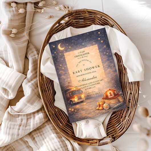 Night Sky Little Firefighter Baby Shower Kaart