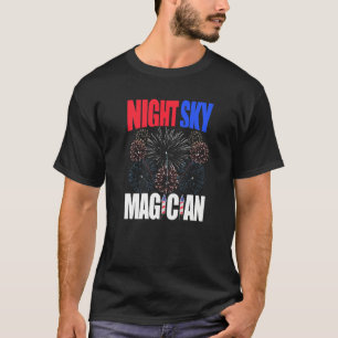 Night Sky Magicien - White en Blue Patriotic Fire T-shirt