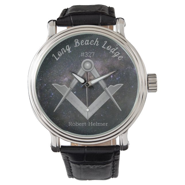 Night Sky Masonic Symbool Monogrammed Horloge (Voorkant)