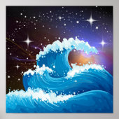 Night Sky met Giant Wave Tting Blue Poster (Voorkant)
