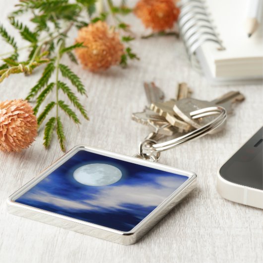 Night Sky met Moon en Clouds Sleutelhanger (Zijkant)