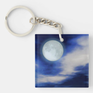 Night Sky met Moon en Clouds Sleutelhanger