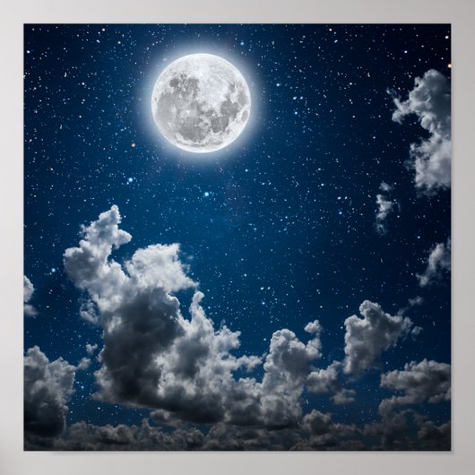 Night Sky met sterren en maan en wolken Poster (Voorkant)