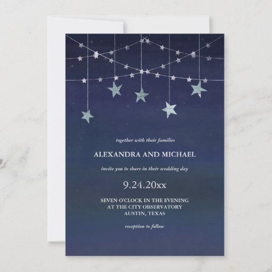 Night Sky met Whimsical Garlands of Stars Wedding Kaart (Voorkant)