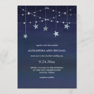 Night Sky met Whimsical Garlands of Stars Wedding Kaart