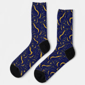 Night Sky Metallic Gold Blue Celestial Shapes Sokken (Links)