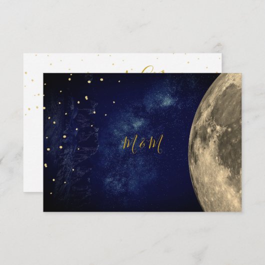 Night Sky Moon Blue Gold Monogram RSVP (Voorkant / Achterkant)