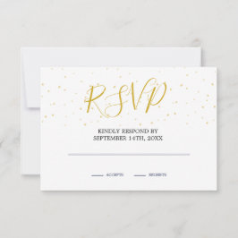 Night Sky Moon Blue Gold Monogram RSVP Kaartje