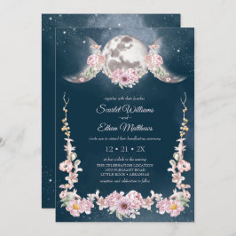 Night Sky Moon Phases Pink & Blue Handfasting Invi Kaart