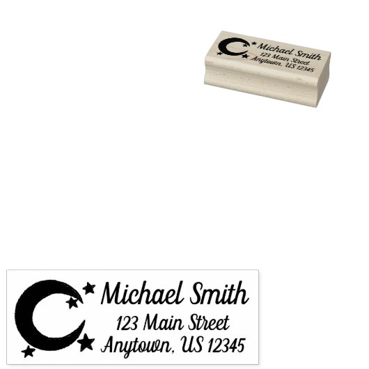 Night Sky Moon Star Astronomy Persoonlijk adres Rubberstempel (Gestempeld)
