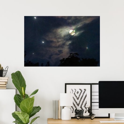 Night Sky Moon Stars Fotograhy Print (Thuiskantoor)