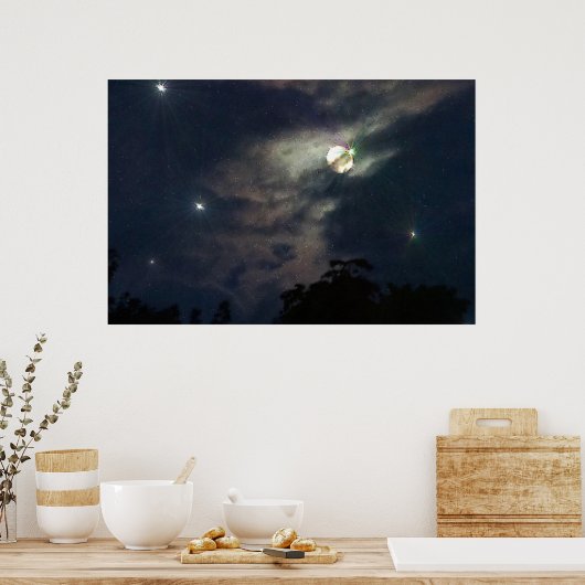 Night Sky Moon Stars Fotograhy Print (Keuken)
