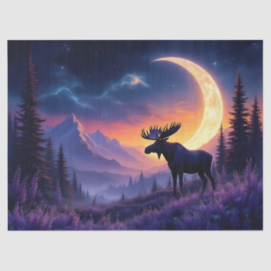 Night Sky Moose Crescent Moon Lavender Tissuepapier (Voorkant)