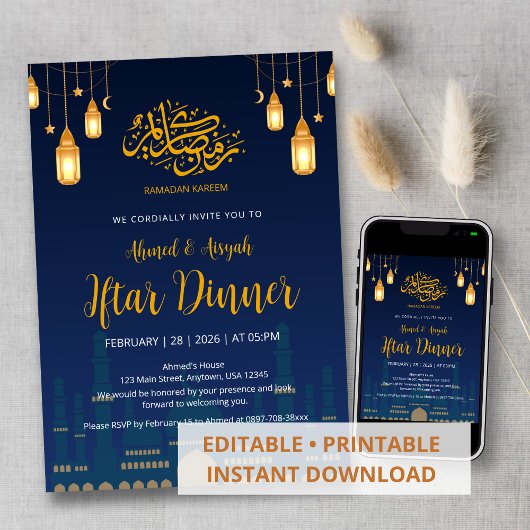 Night Sky Mosque Silhuette Iftar Dinner Kaart