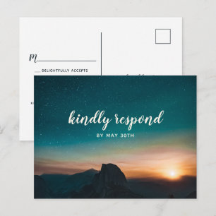 Night Sky Mountain Galaxy Star Modern Wedding RSVP Uitnodiging Briefkaart