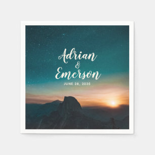 Night Sky Mountain Galaxy Sunrise Modern Weddensch Servet