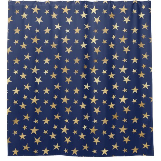Night Sky Navy en Gold Stars Douchegordijn (Voorkant)