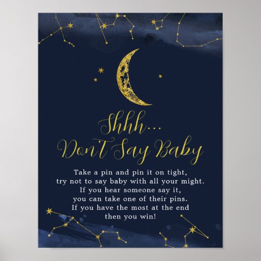 Night Sky over het Moon Baby shower Zeg geen Baby Poster (Voorkant)