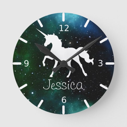 Night Sky Personalized Unicorn Ronde Klok (Voorkant)