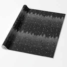 Night Sky Pink Stars Trees Snow Grey Black Holiday Cadeaupapier