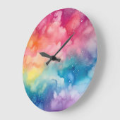 Night Sky Rainbow Aquarel Abstracte kunst Grote Klok (Hoek)