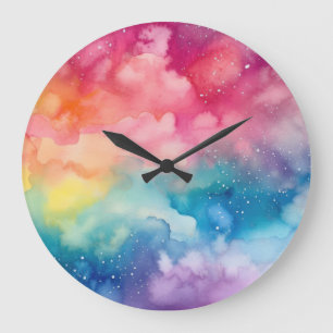Night Sky Rainbow Aquarel Abstracte kunst Grote Klok