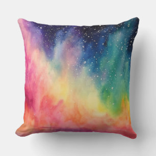 Night Sky Rainbow Aquarel Abstracte kunst Kussen