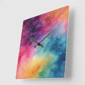 Night Sky Rainbow Aquarel Abstracte kunst Vierkante Klok (Hoek)