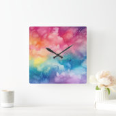 Night Sky Rainbow Aquarel Abstracte kunst Vierkante Klok (Huis)
