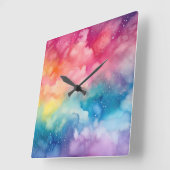 Night Sky Rainbow Aquarel Abstracte kunst Vierkante Klok (Hoek)