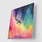 Night Sky Rainbow Aquarel Abstracte kunst Vierkante Klok (Hoek)