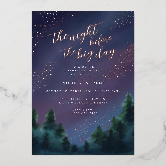 Night Sky Roos Gold repetitie diner uitnodiging (Voorkant)