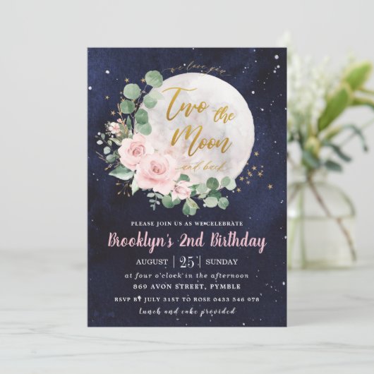 Night Sky roze Floral Twee de maan 2de verjaardag  Kaart (Staand voorkant)