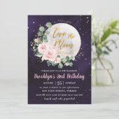 Night Sky roze Floral Twee de maan 2de verjaardag Kaart (Staand voorkant)