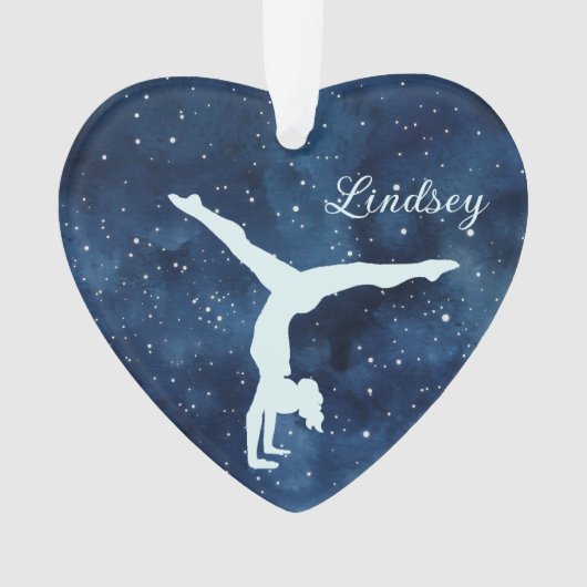 Night Sky Silver Blue Girl Gymnast Christmas Ornament (voorkant)